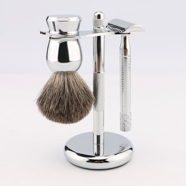 Premium Chrome Razor and Shaving Brush Stand