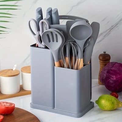19-Piece Silicone Kitchenware Utensil Set and Cutting Board