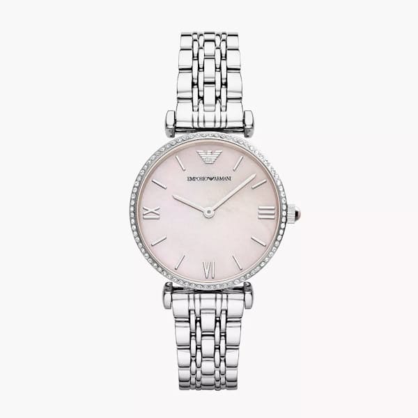 Ladies Pink-Faced Two-Hand Stainless Steel Watch
