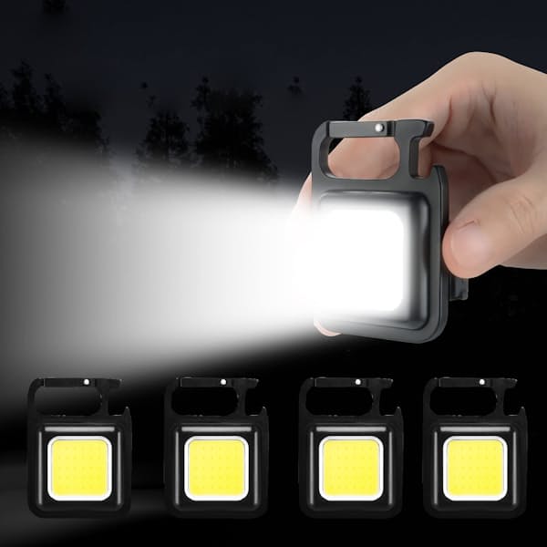 2x Rechargeable Keychain Lights with Folding Bracket Bottle Opener & Magnetic Base