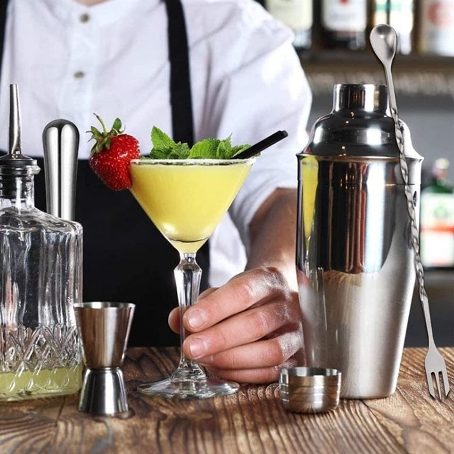 16-Piece Cocktail Shaker Set with Bamboo Stand