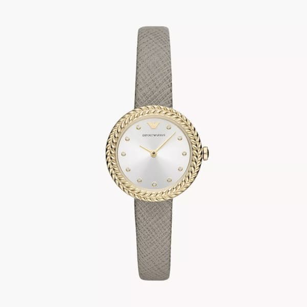 Ladies Silver-Dial Two-Hand Leather Watch
