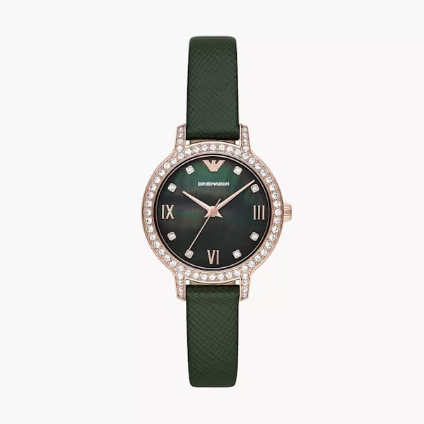 Ladies Three-Hand Green Leather Watch