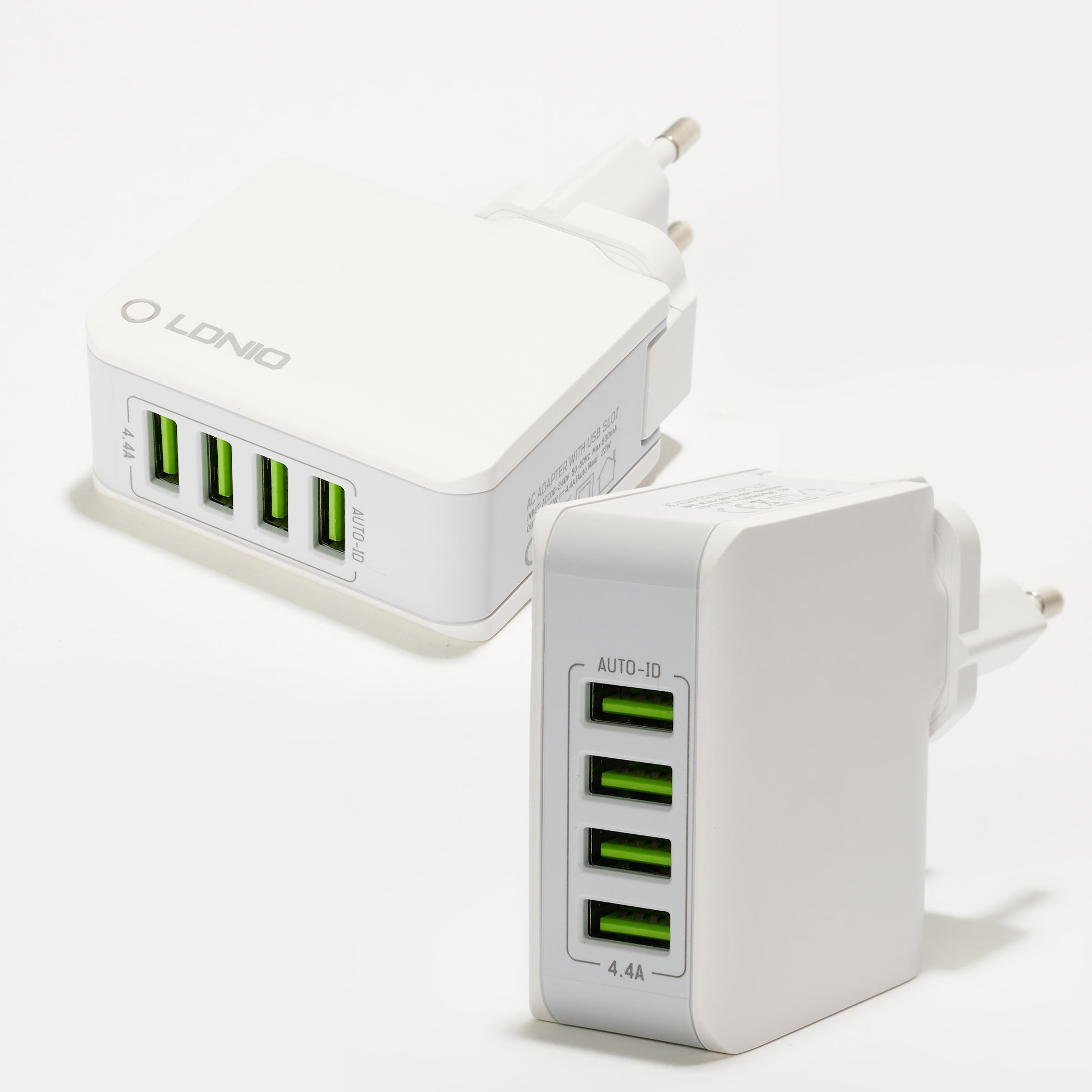 2x 4-Port USB Auto-ID 4.4A Fast Charging Adapters