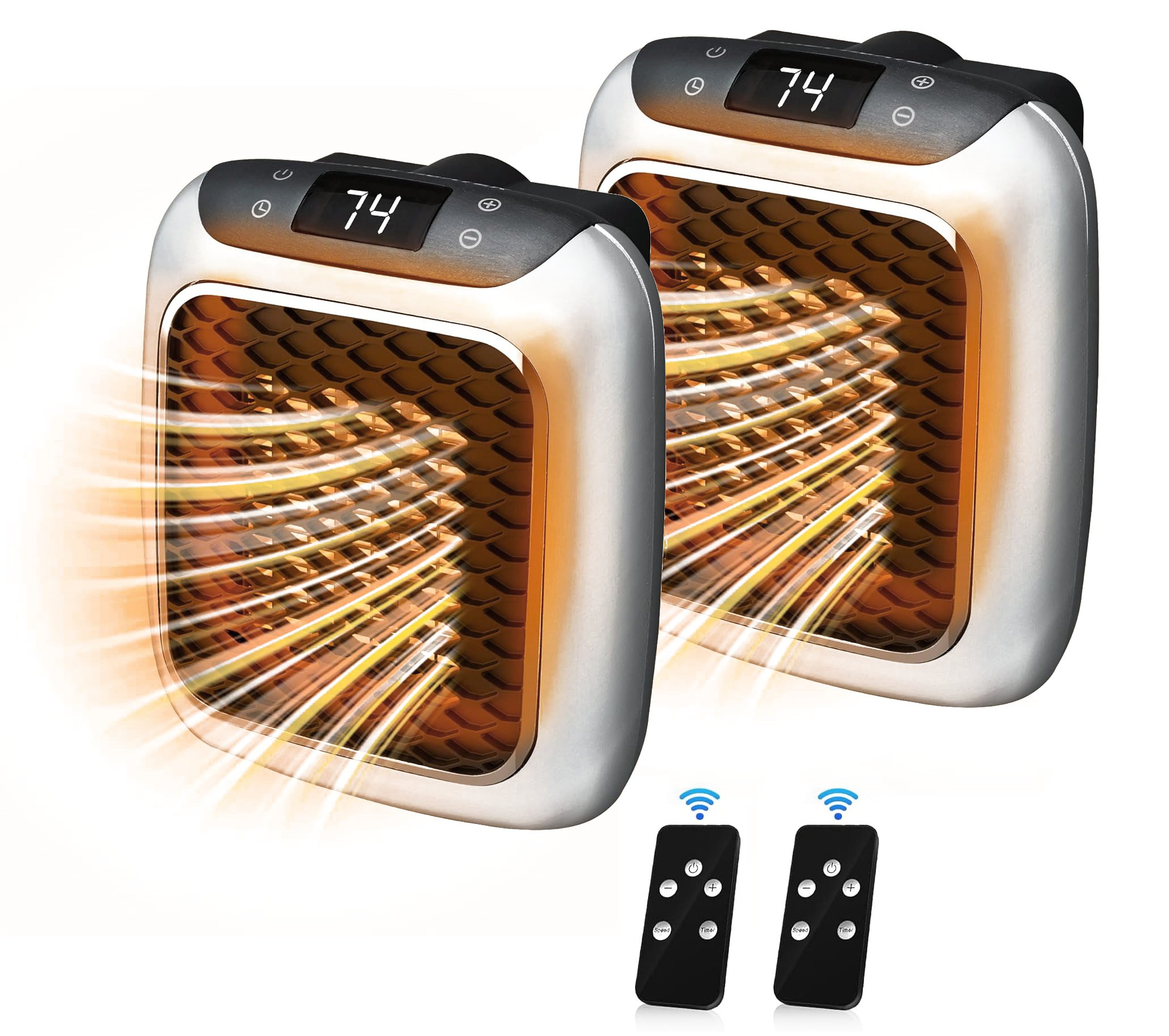 2x 800W Portable Wall Outlet Heaters with Remotes