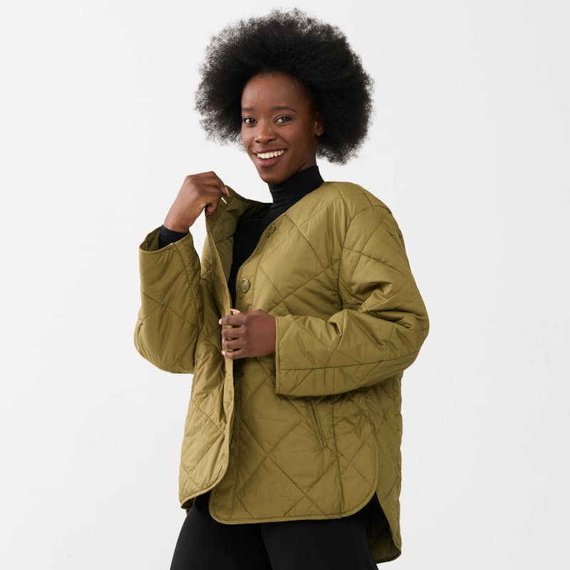 Ladies green quilted jacket shop