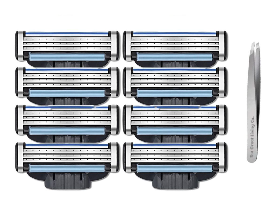 8x Gillette Mach3-Compatible Replacement Razor Blades with Tweezer