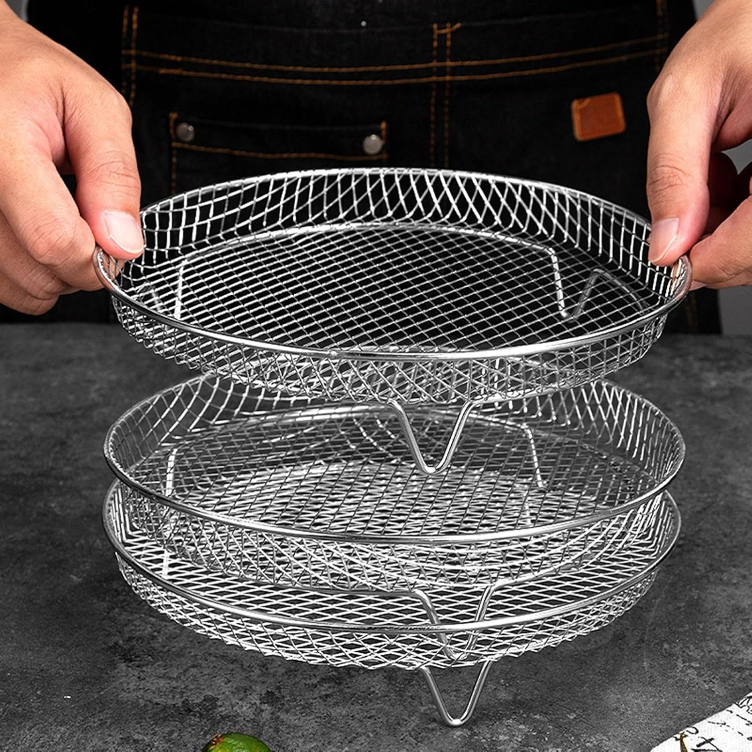 2x 3-Tier Stackable Stainless Steel Air Fryer Racks
