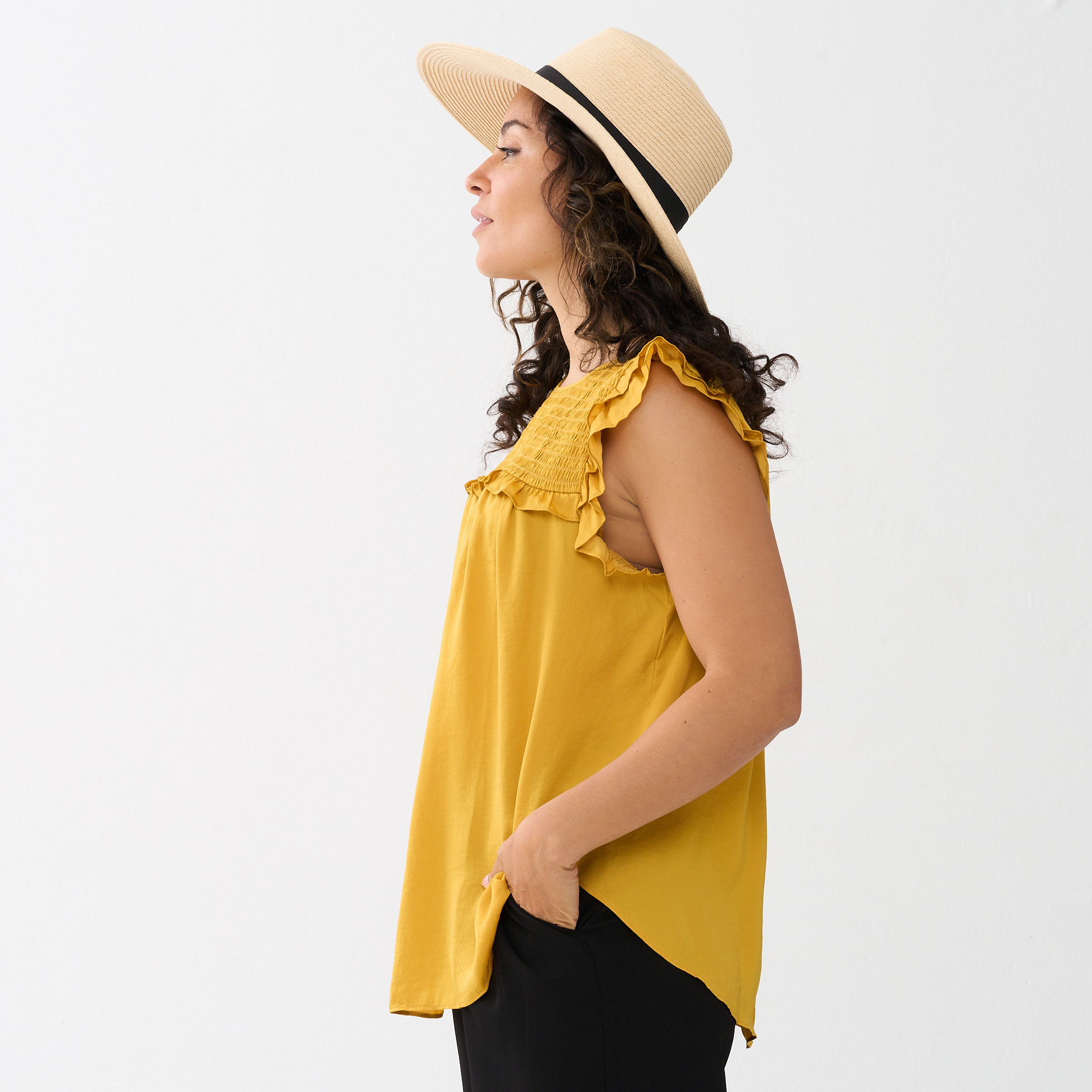 mustard ruffle top