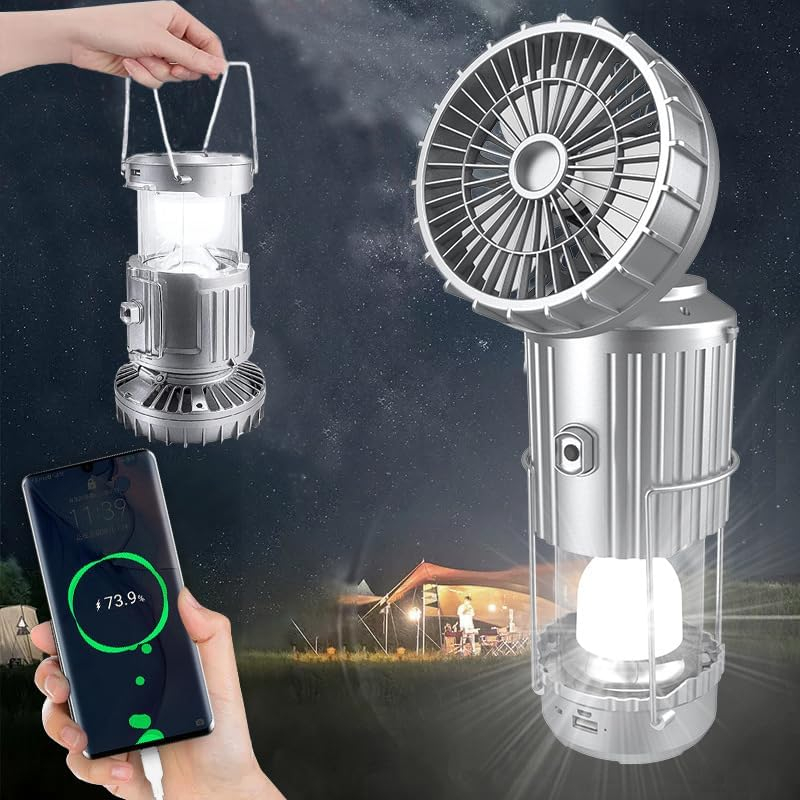 4-in-1 Solar Rechargeable Camping Lantern with Fan, Speaker and Powerbank