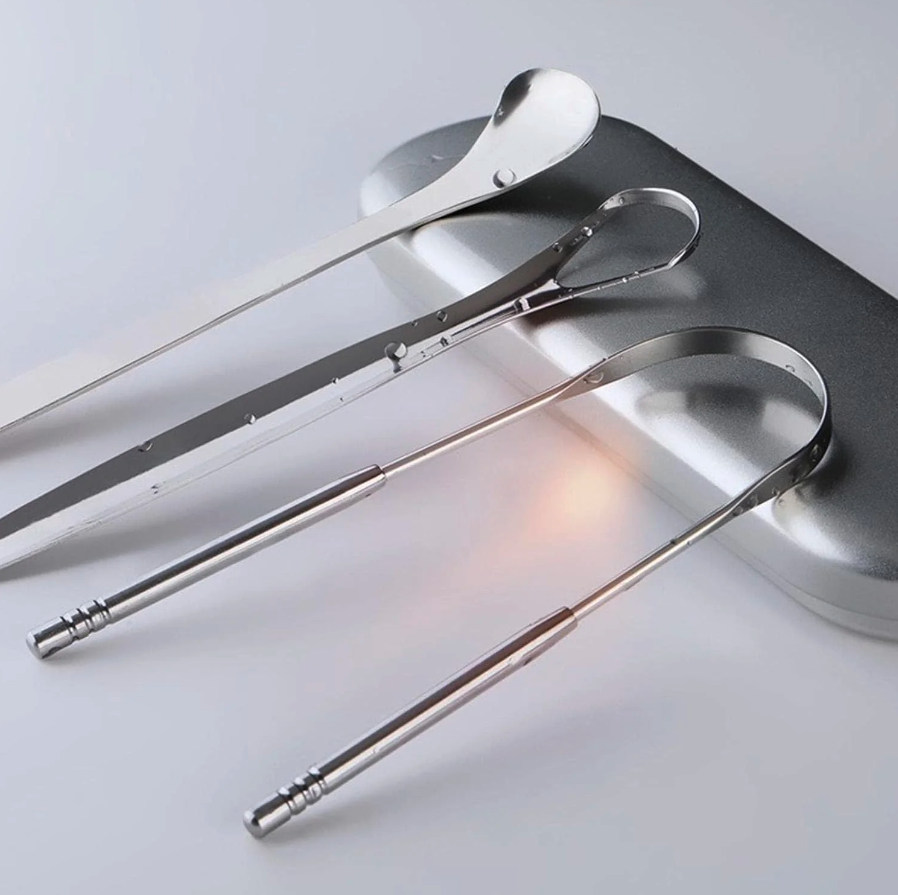 4-Piece Stainless Steel Tongue Scraper Kit