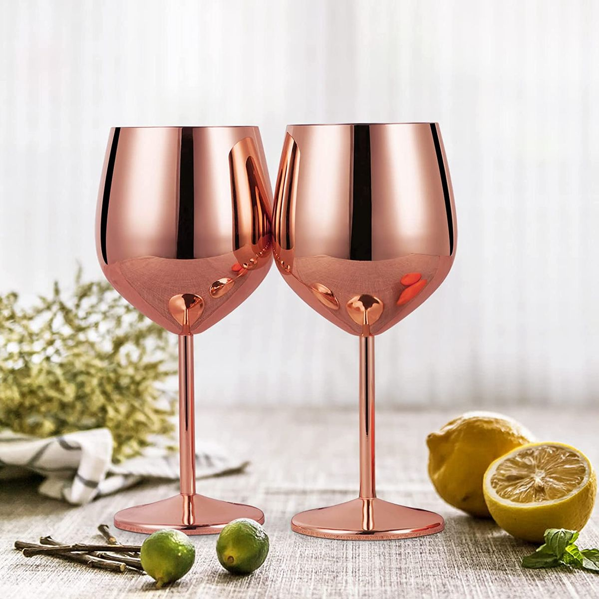 2 or 4x 530ml Rose Gold Plated Wine Goblets