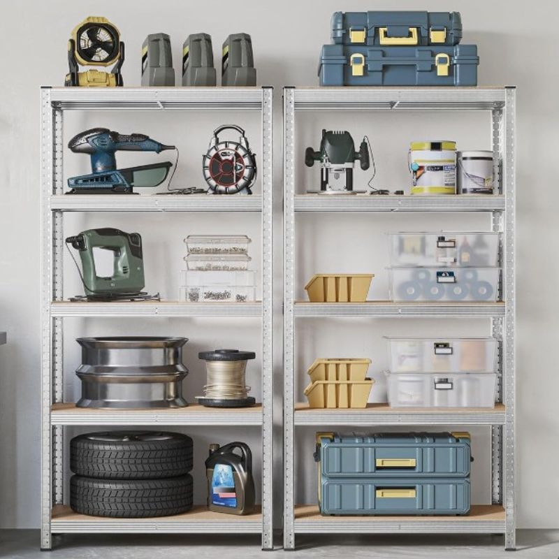2x 5-Tier Silver Industrial Style Storage Shelves