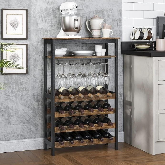 24-Bottle Sicily Wine Rack With Glass Storage And Shelves