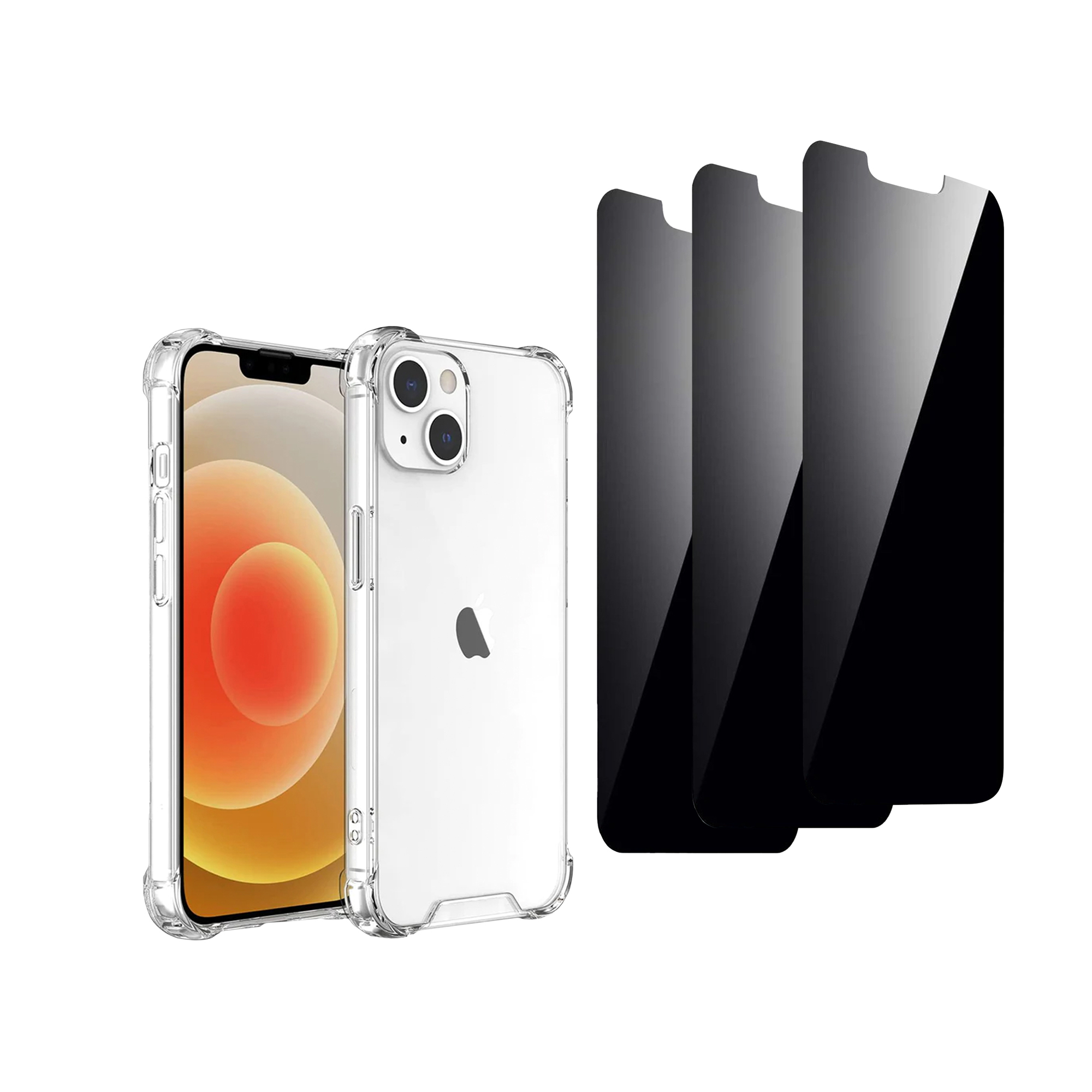 1x Case and 3x Privacy Tempered Glass Screen Protectors for iPhone or Samsung