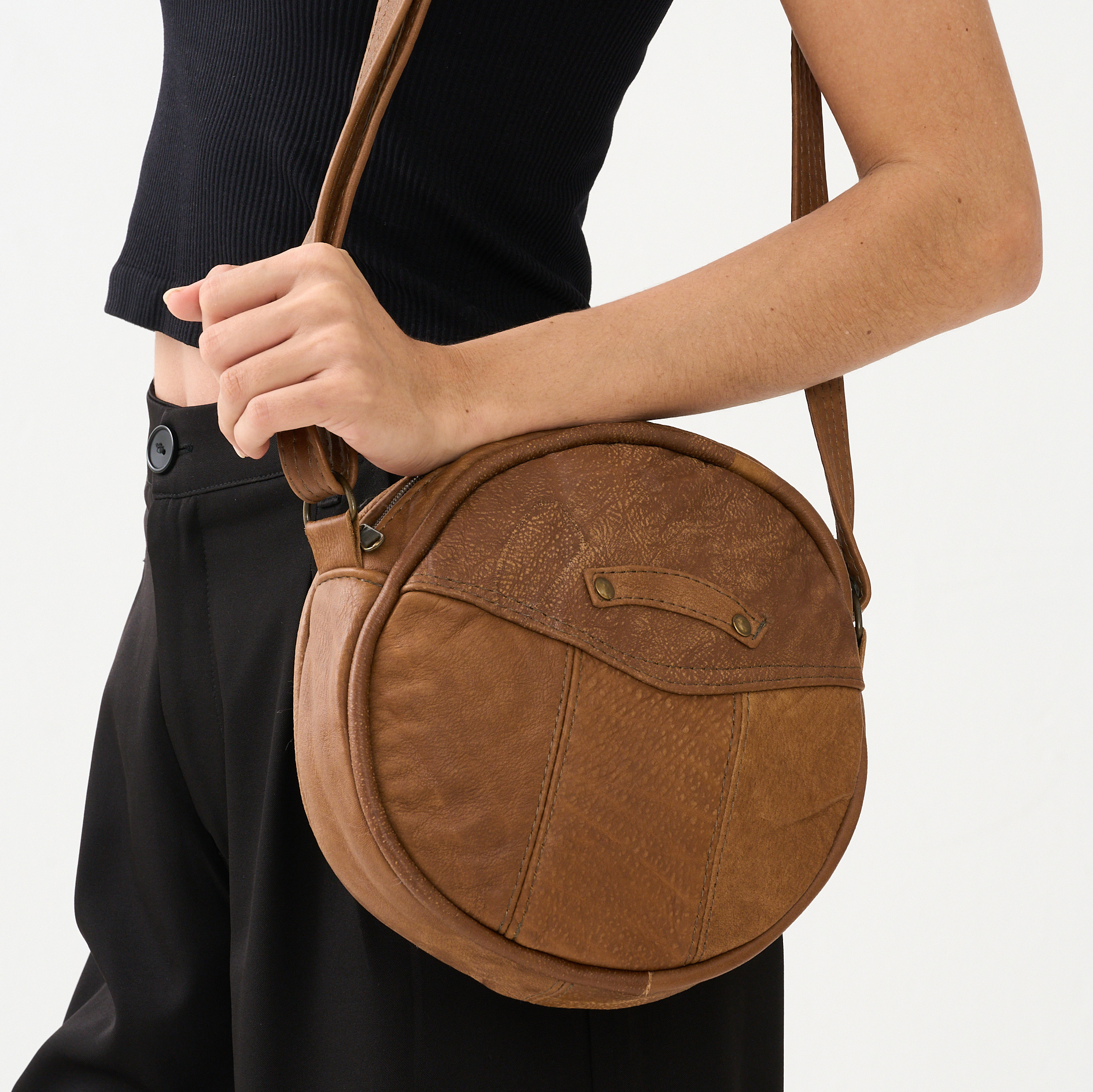 Genuine Leather Round Sling Handbag