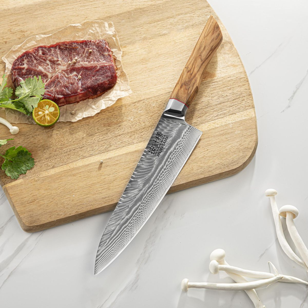 Anjin-Sama Premium 67-Layer Feather Damascus Knife