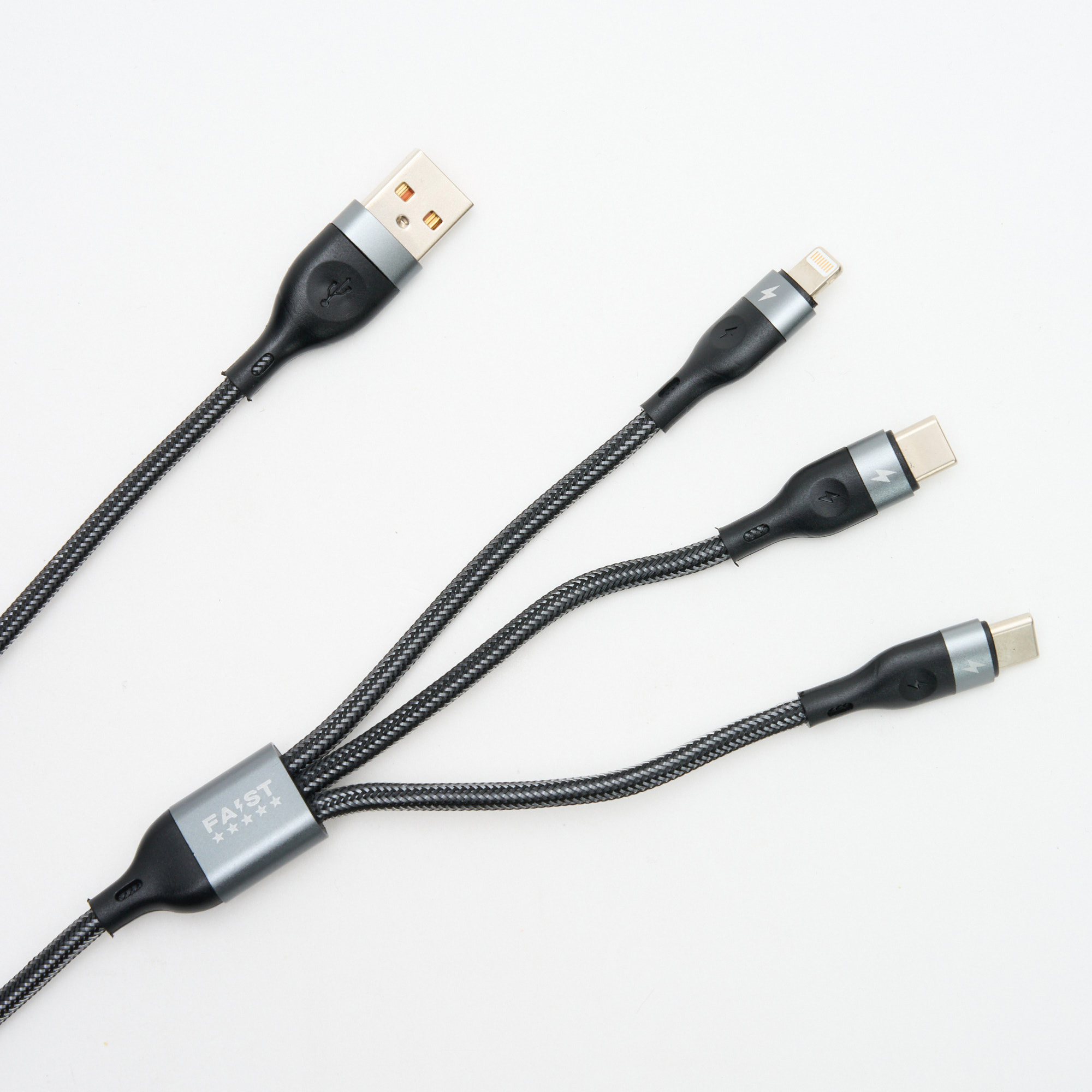 2x 3m 3-in-1 Fast Charging and Data Sync Cables