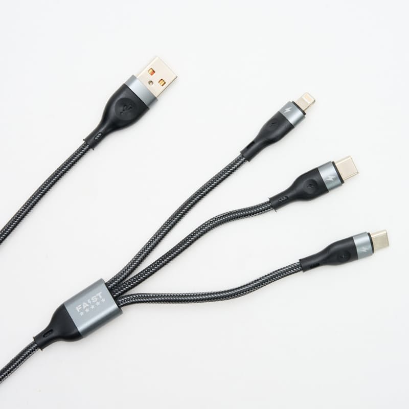 2x 3m 3-in-1 Fast Charging and Data Sync Cables 2x 3m 3-in-1 Fast Charging and Data Sync Cables
