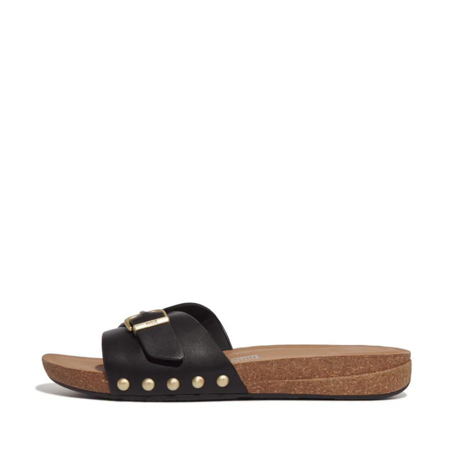Ladies iQushion Buckle Cork Leather Slides