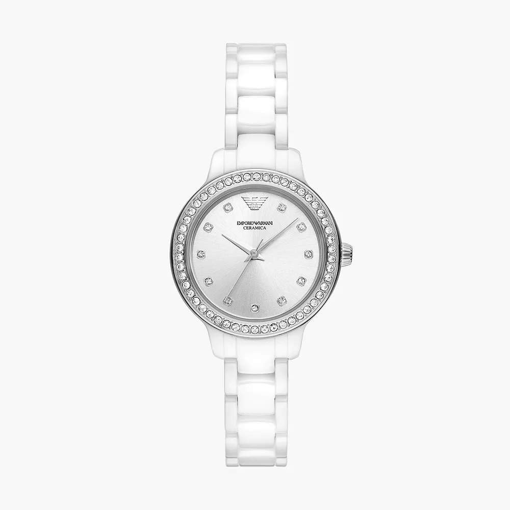 Ladies Three-Hand White Ceramic Watch