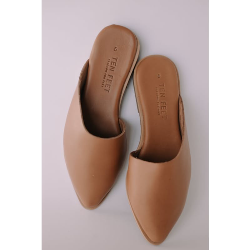 25% off on Ladies Tan Tapered Leather Mules OneDayOnly