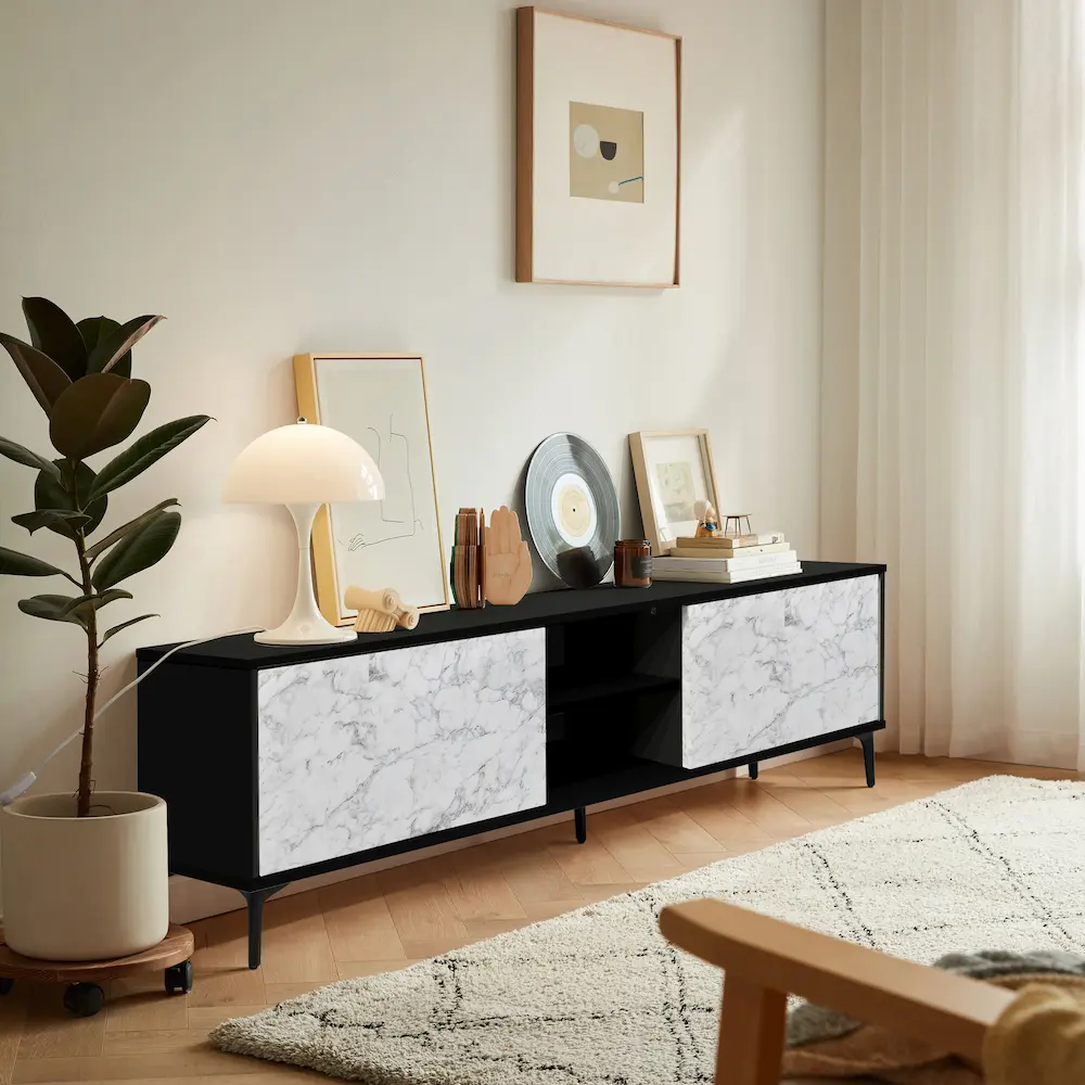 1.6m Black Marble Petra TV Stand