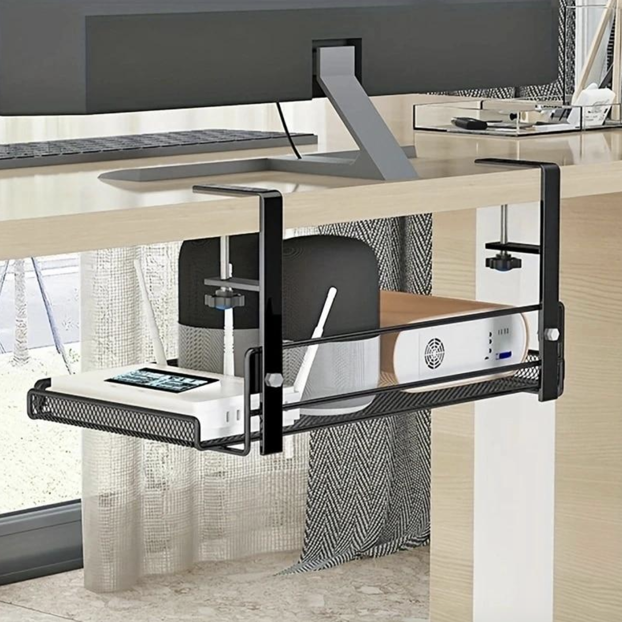 Clamp-on Under Desk Storage Basket