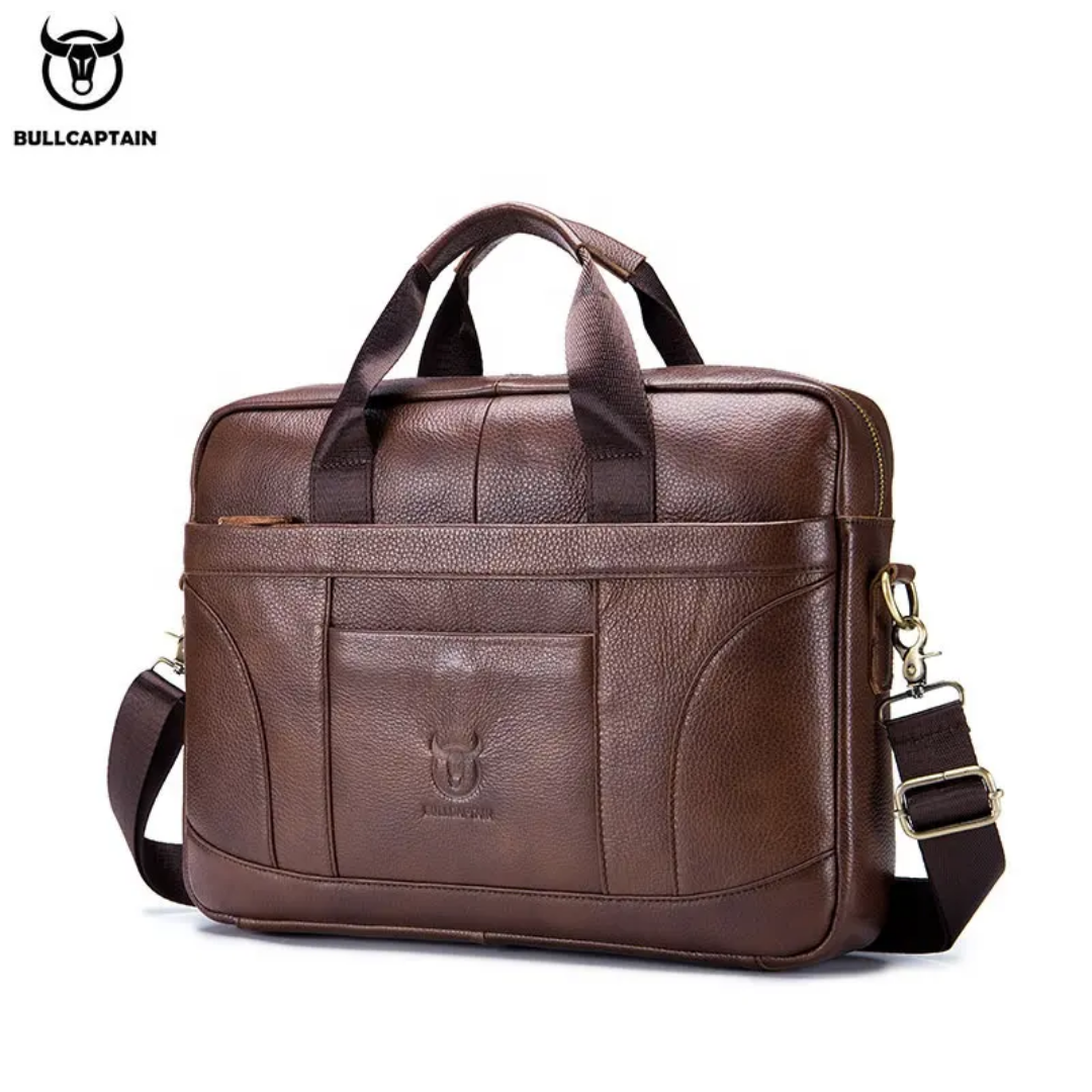 Genuine Leather Brown Front Pouch Laptop Bag
