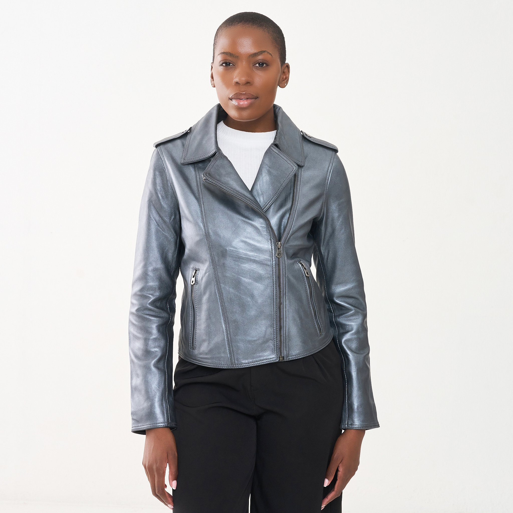 Ladies Genuine Leather Tracey Biker Jacket