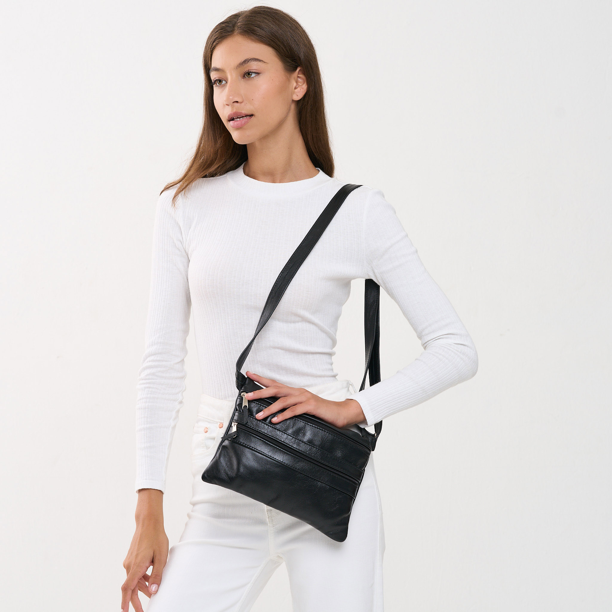 38% off on Genuine Leather Multi Zipper Handbag | OneDayOnly