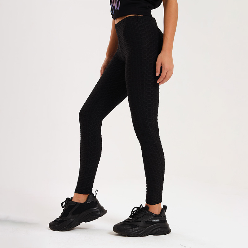 Ladies Scrunchy High Waisted Black Leggings