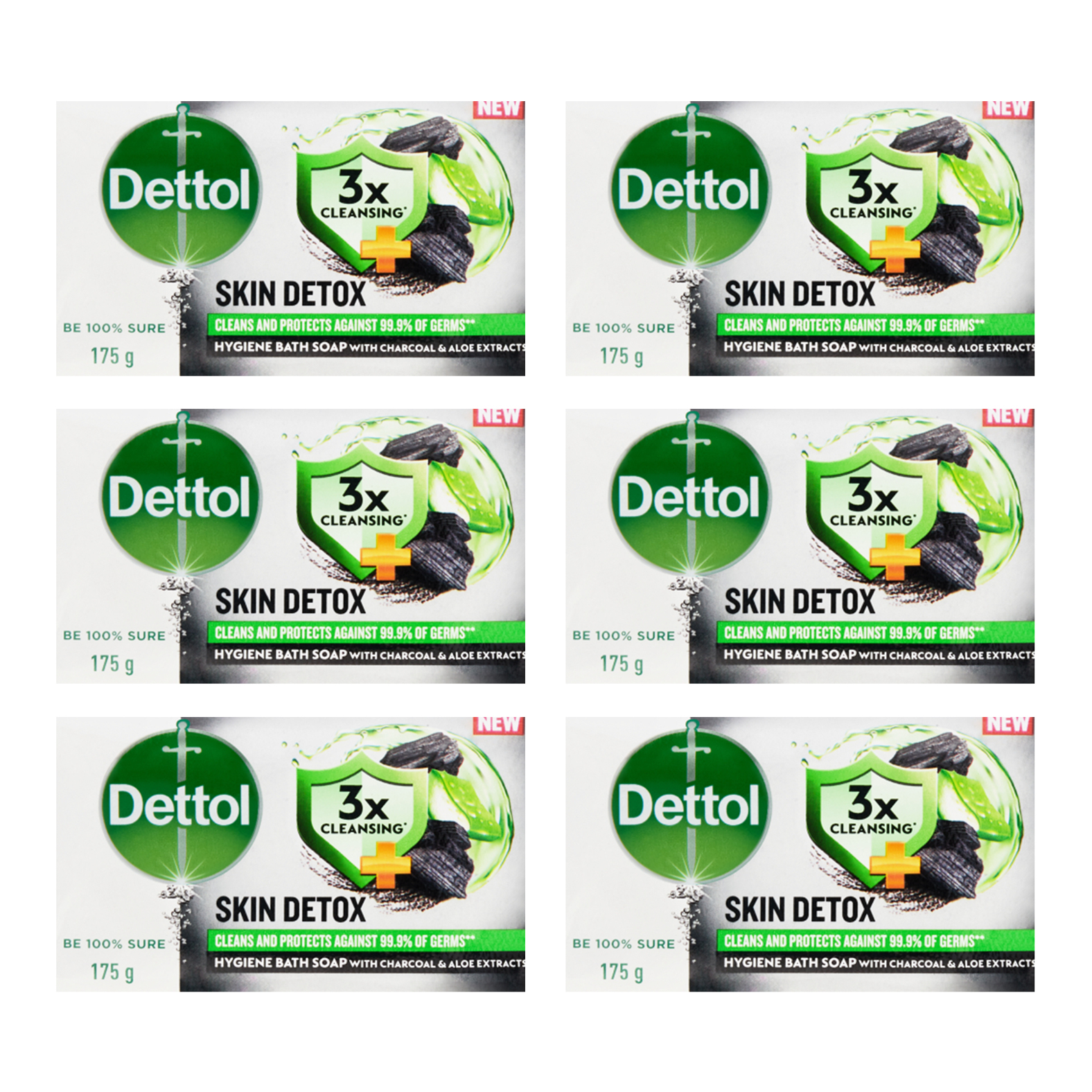 6x 175g Skin Detox Charcoal and Aloe Bath Soaps