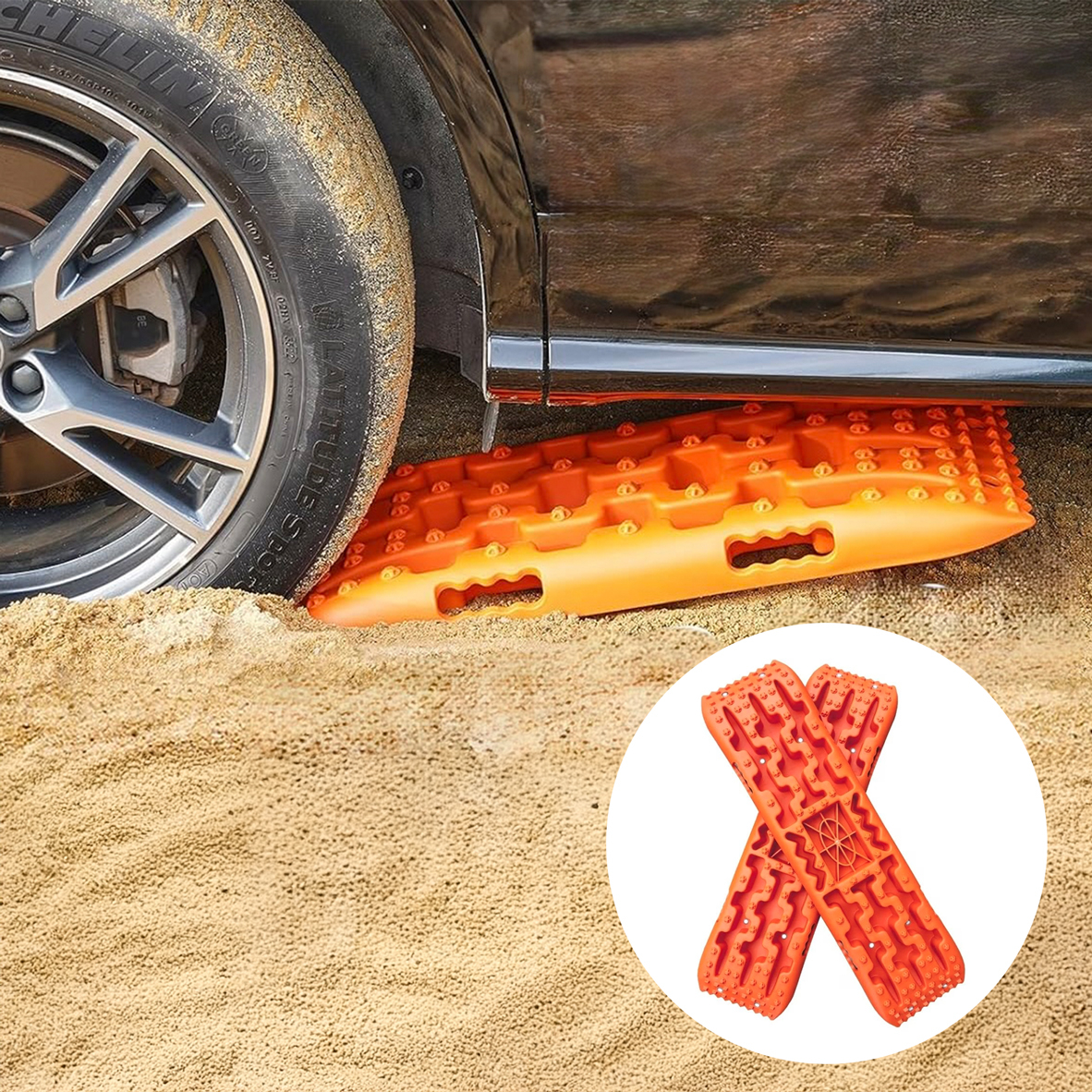 2x Recovery Traction Sand/Mud Tracks with Jack Bases