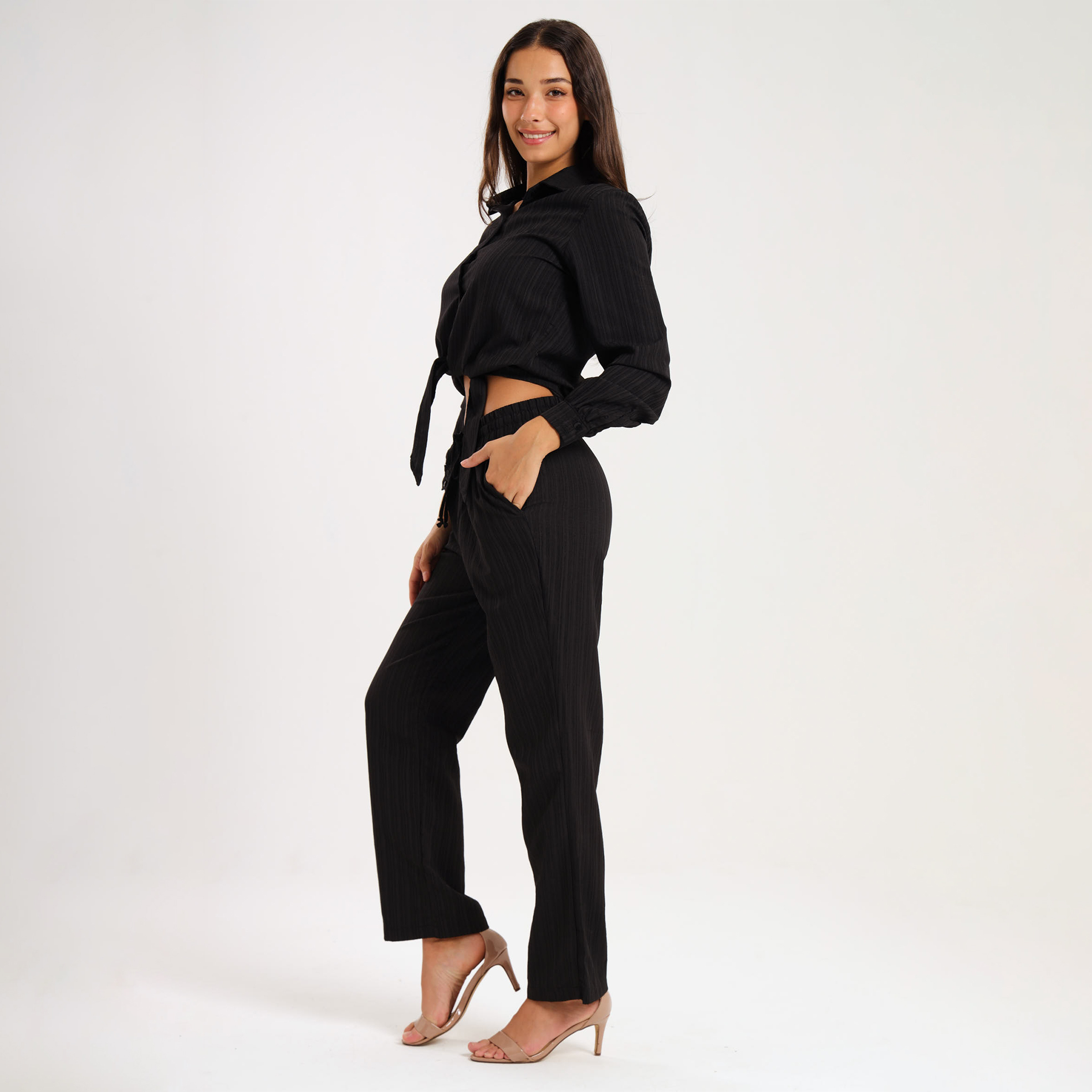 Ladies Atalier Linen Blend Tie Up Shirt & Pants Set