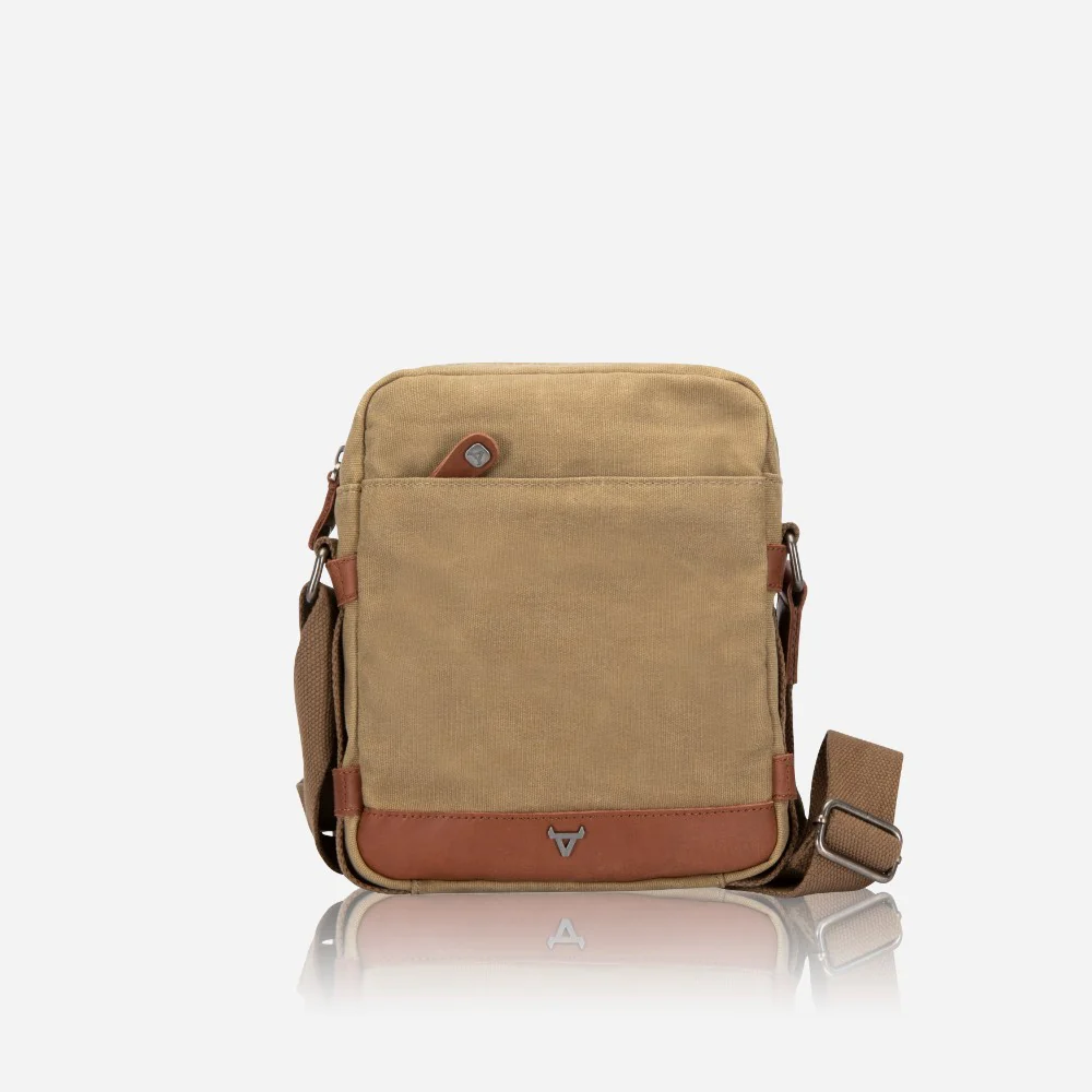 Genuine Leather & Canvas Crossbody Canvas Khaki Bag