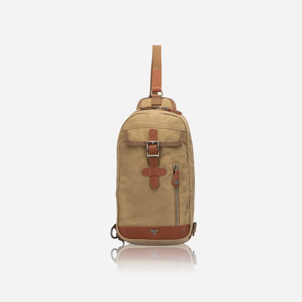 Genuine Leather & Canvas Crossbody Chest Bag
