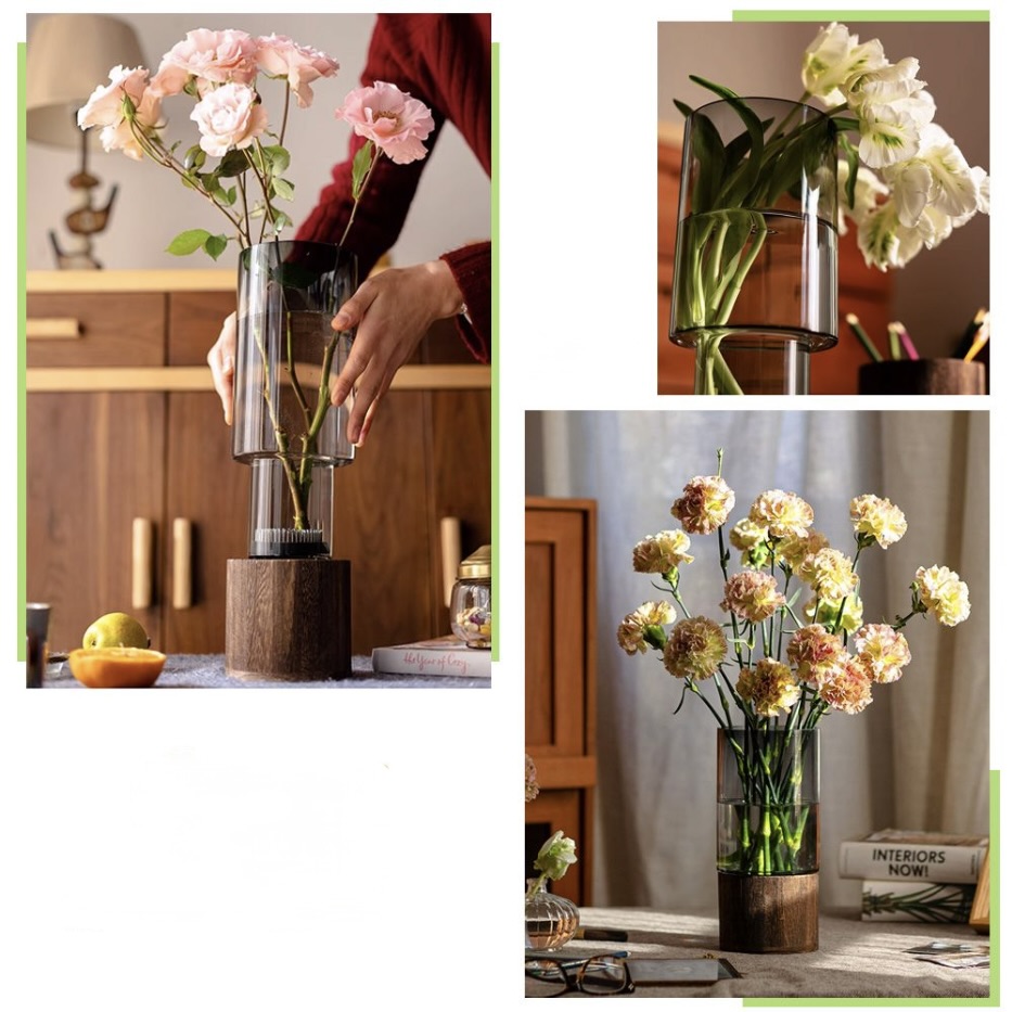 30% off on Modern Wood and Glass Flower Vase | OneDayOnly