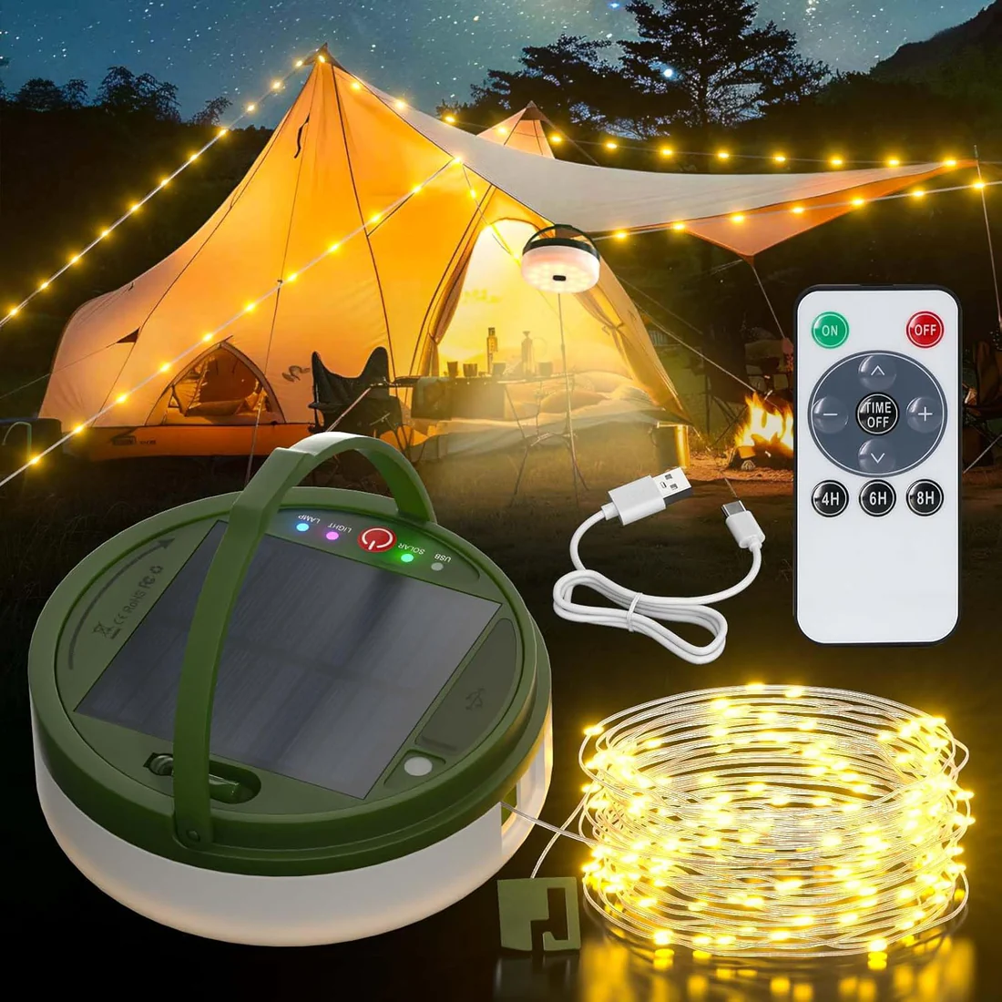 2x 10m Dual-Powered Outdoor String Light with Powerbank