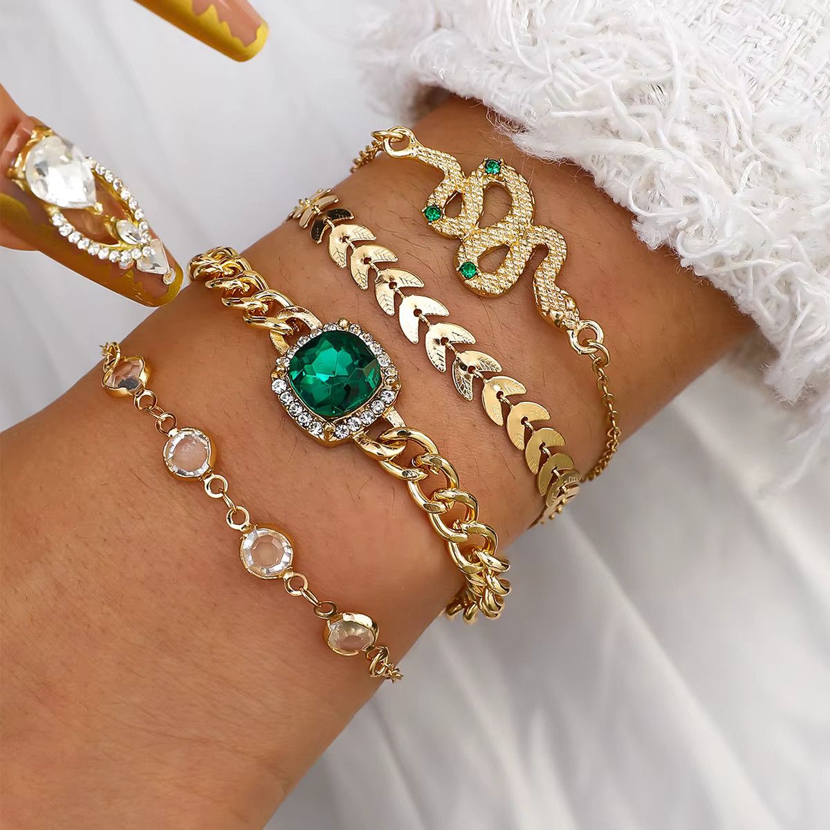 Emerald Green and Gold Plated Crystal Bracelet Set with Gift Bag