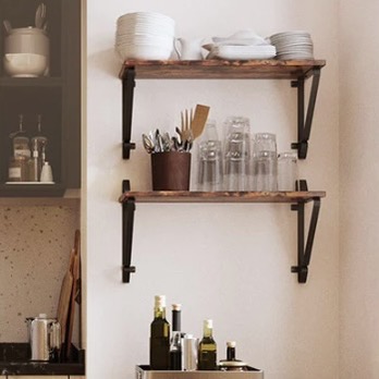 2x Rustic Industrial Floating Display Shelves