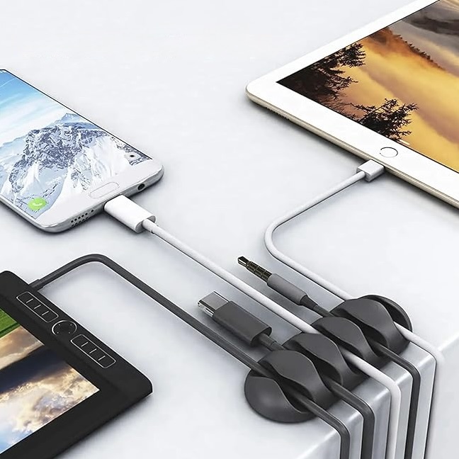 6x 4-Slot Silicone Desktop Cable Organisers