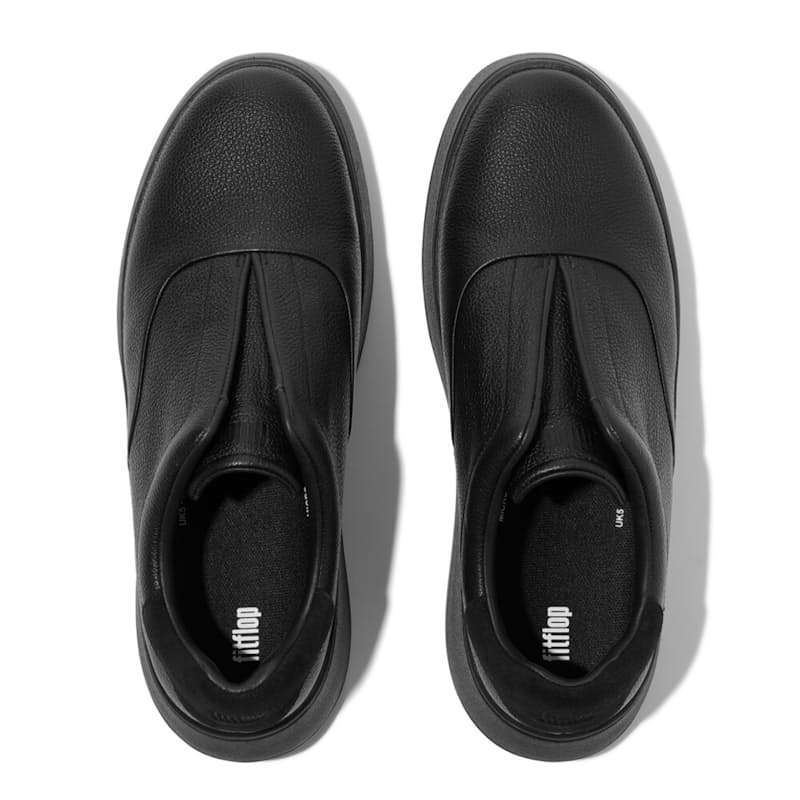 All Black F-Mode Tumbled Leather Laceless Sneakers