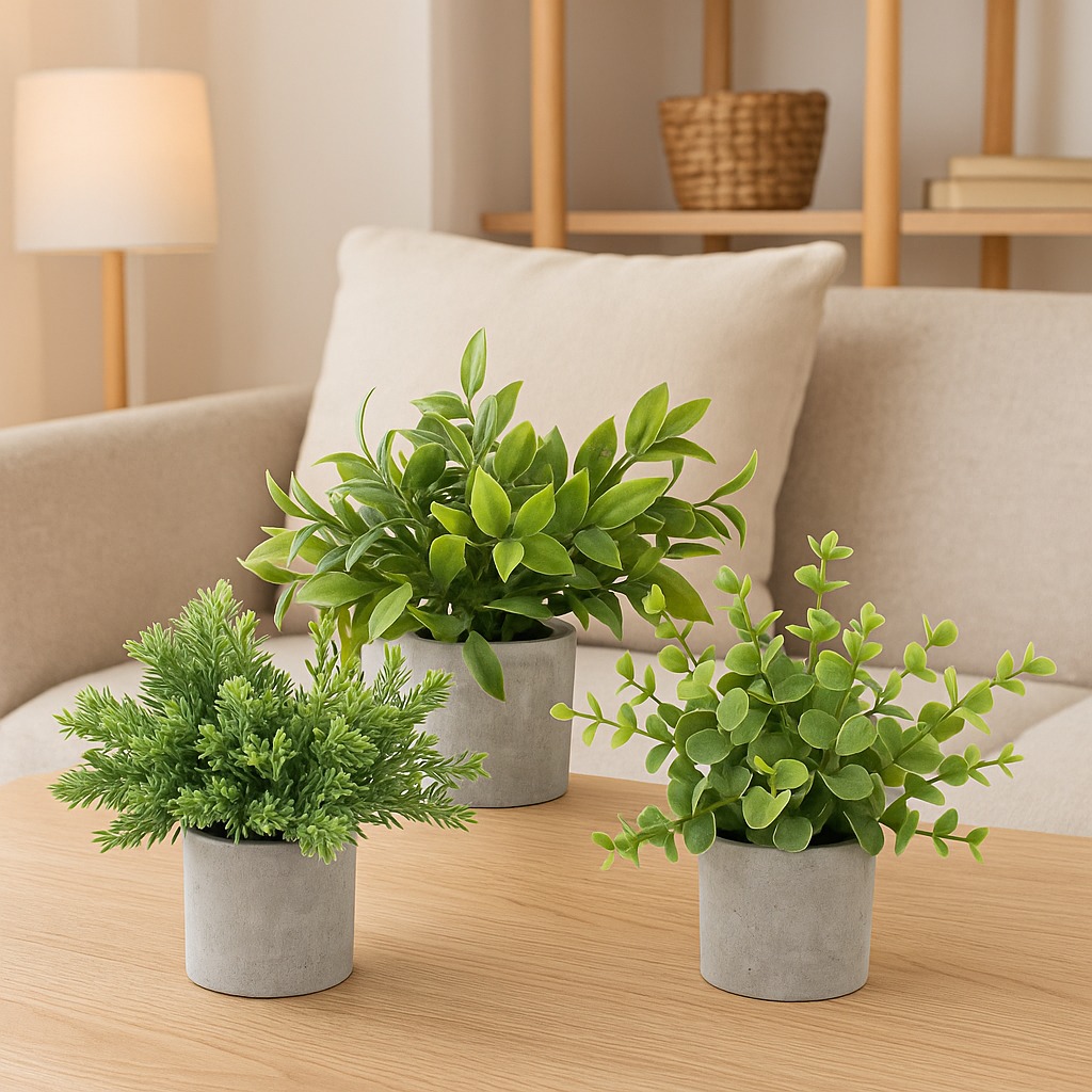 3x Mini Artificial Decorative Pot Plants