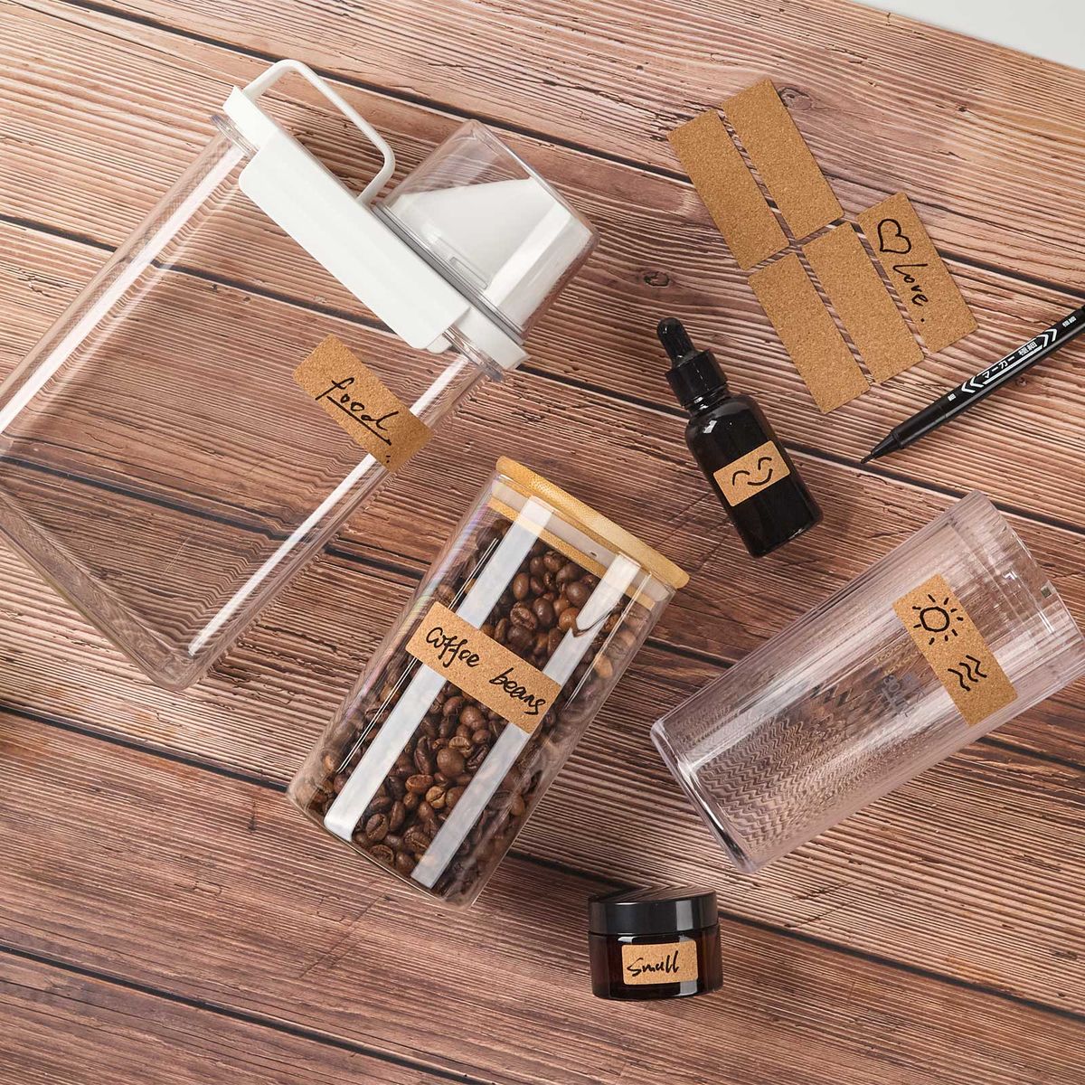 132x Waterproof Cork Design Label Stickers with Marker