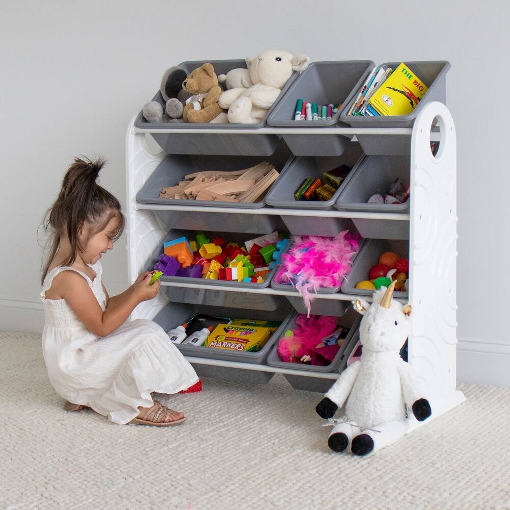 12-Bin Plastic Grey Storage Rack