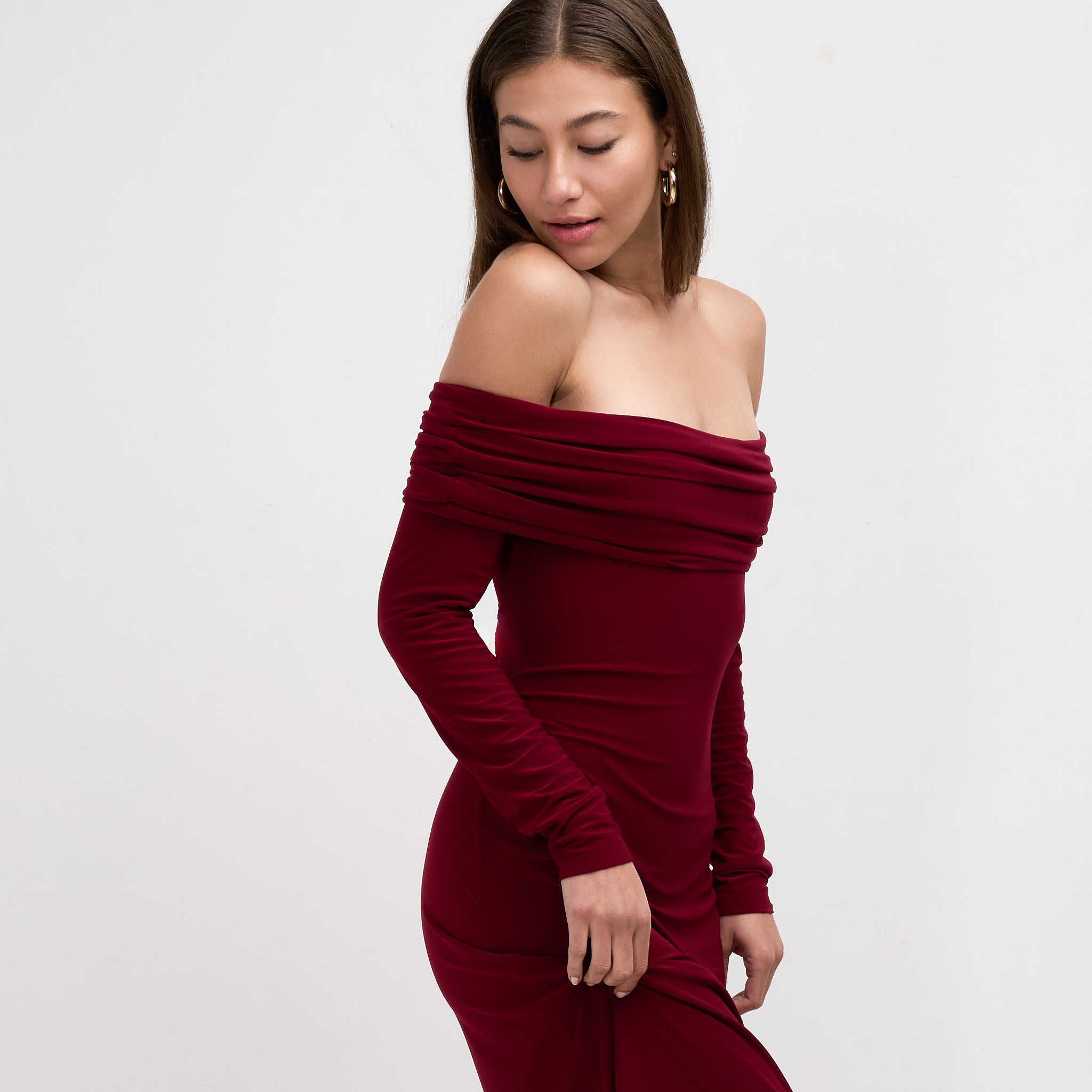 Ladies Long Sleeve Off Shoulder Bardot Dress