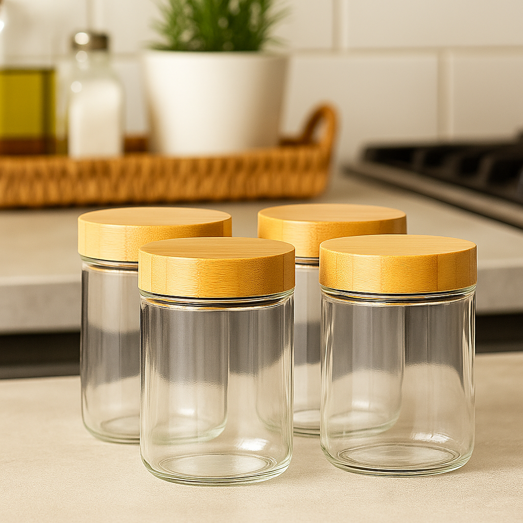 4-Piece 470ml Glass Jars with Airtight Lids