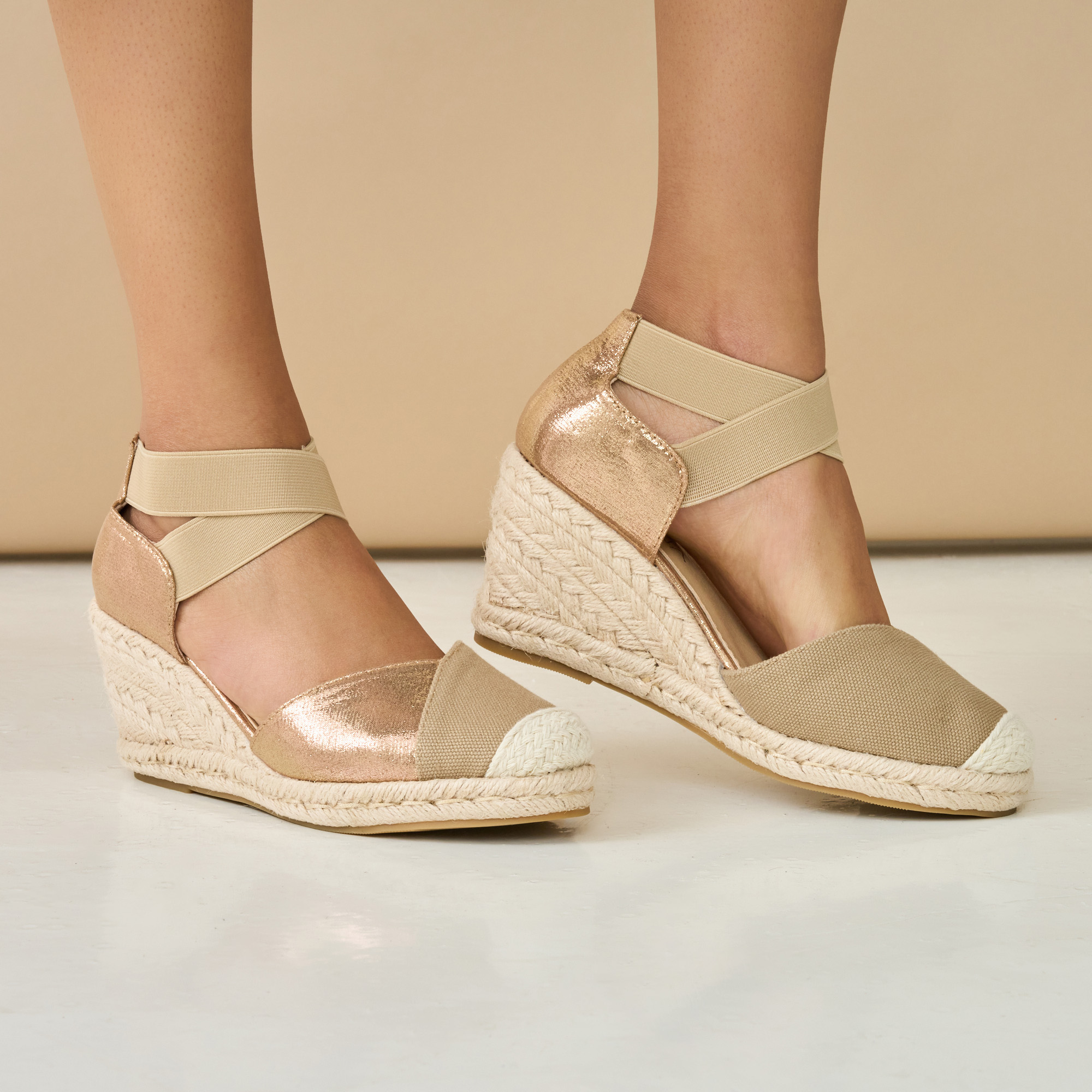 Ladies Metallic Canvas Espadrille Wedges