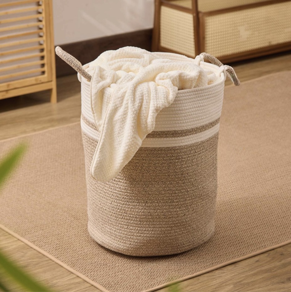 58L Foldable Woven Laundry Basket with Handle